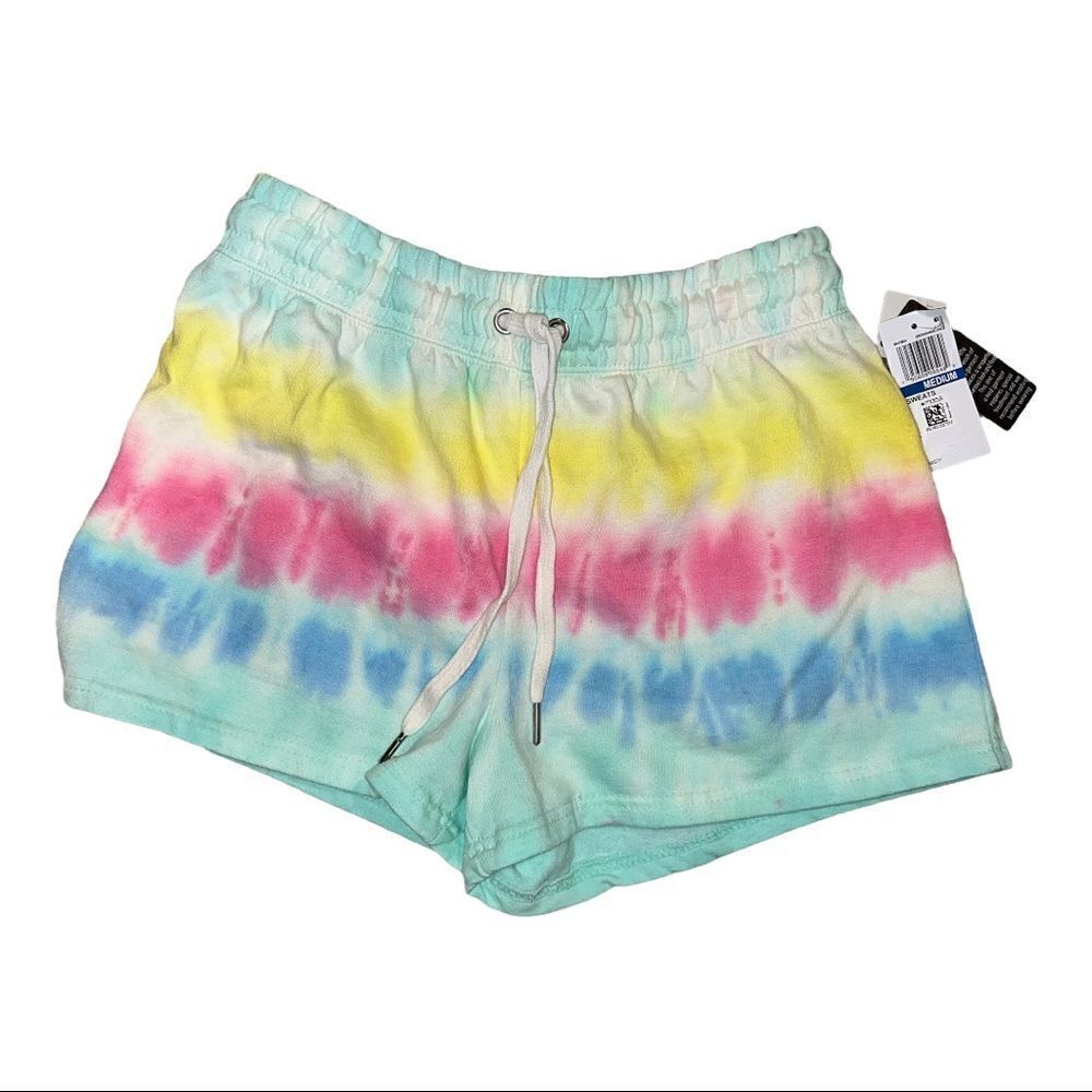 Ultra Flirt Green Dandelion Rainbow Tie Dye Shorts Junior's Medium NWT